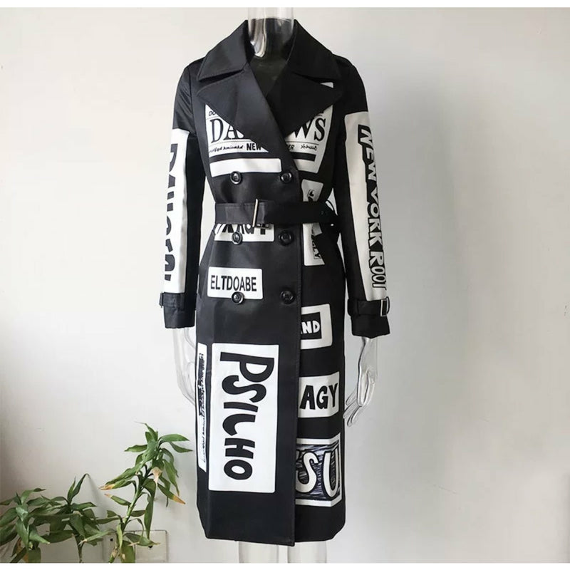 Graffiti Print Trench Coat