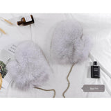 Women's Luxury Winter Warm Fox Fur Mittens Big and Trendy