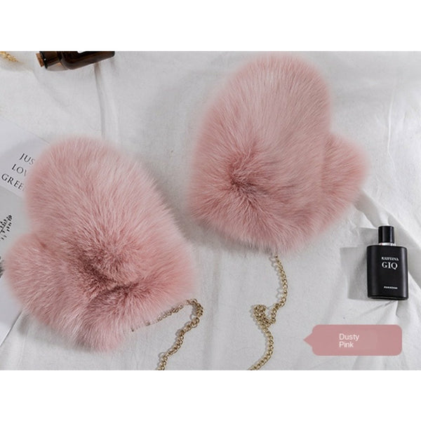 Women's Luxury Winter Warm Fox Fur Mittens Big and Trendy