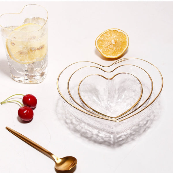 Heart Shape Gold Rim Clear Glass Dinnerware Set