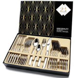 24 PCS Cutlery Stainless Steel Gold, Silver, Rainbow, and Black Dinnerware Set