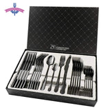 24 PCS Cutlery Stainless Steel Gold, Silver, Rainbow, and Black Dinnerware Set