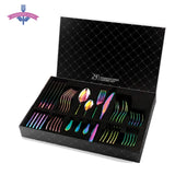 24 PCS Cutlery Stainless Steel Gold, Silver, Rainbow, and Black Dinnerware Set