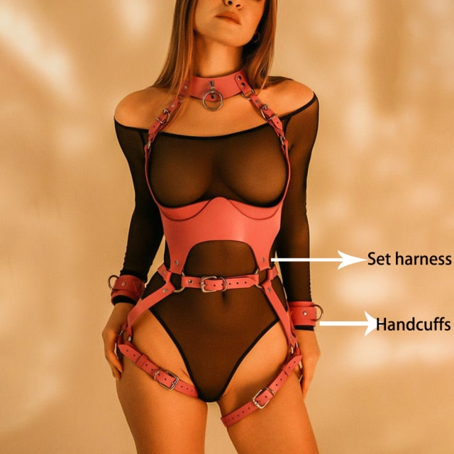 Full Body Leather Harness Garter Belt Sets