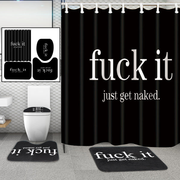 Slogan Shower Curtain Waterproof Polyester Anti-slip Bath/ Toilet Mat Set