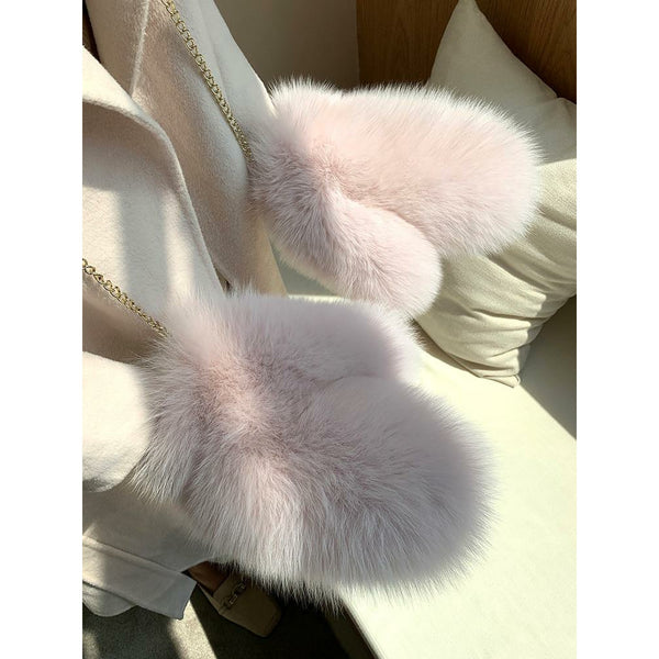 Women's Luxury Winter Warm Fox Fur Mittens Big and Trendy