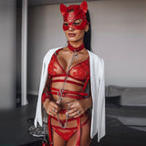 Sexy Red Harness Garter Bondage Set