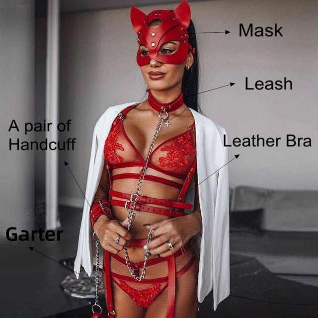 Sexy Red Harness Garter Bondage Set